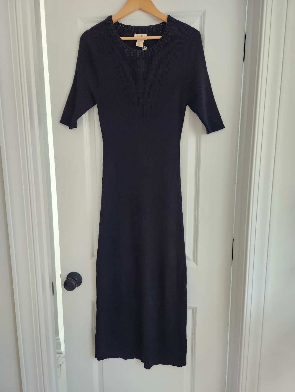 NWT - Camila Coelho Black Ribbed Braided Neck Bodycon Knit Midi Dress Size XL